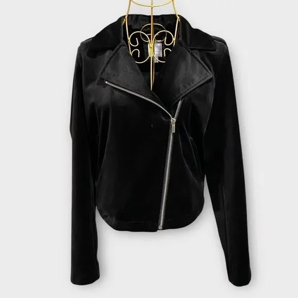 Lauren Conrad Velvet Moto zip Jacket Black Size S - Picture 2 of 10